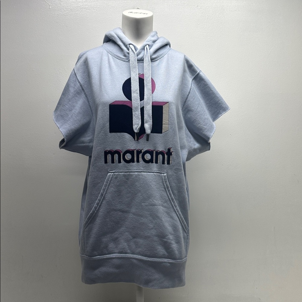 Isabel Marant Etoile Miles Hoodie Cut Off Short Sleeve Hooded Sweatshirt Blue 34